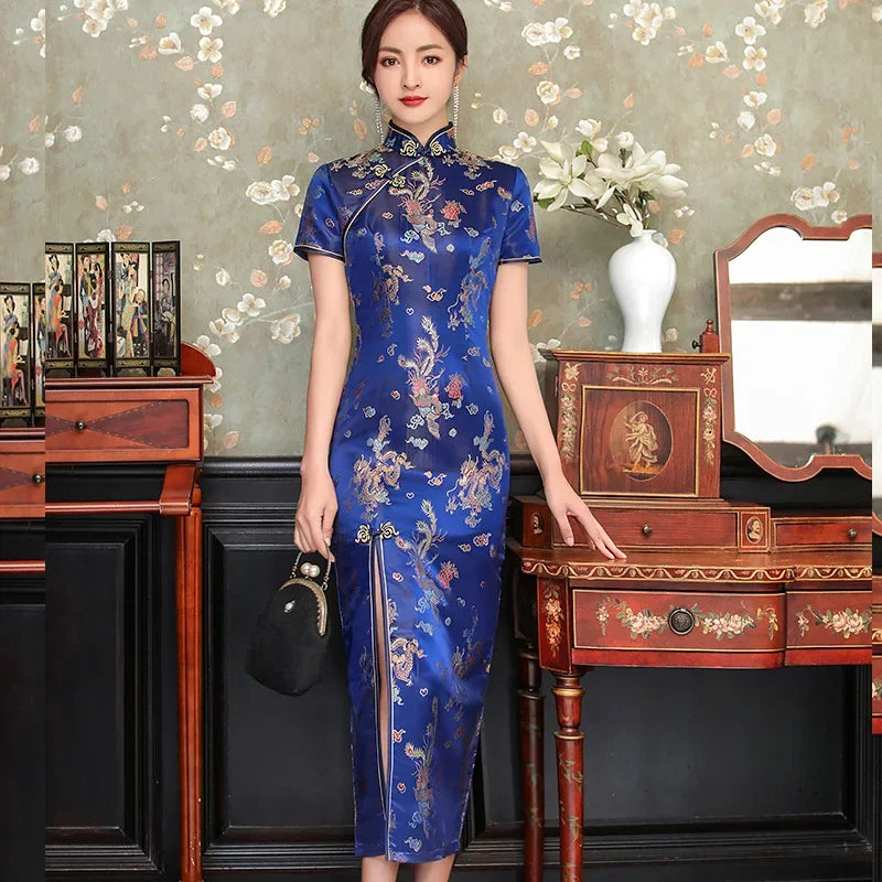 2025 Chinese Style Qipao Sexy Women Plus Size Cheongsam Vintage Classic Chinese Dress Dragon And Phoenix Long Vestidos 4XL