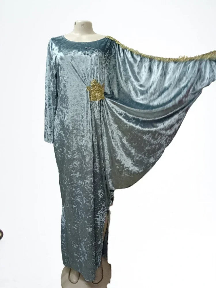 Elegant Velvet Muslim Dress Women Pleated African India Islamic Clothing Maxi Dress Jubah Long Robe Abaya Moroccan Kaftan Elbise