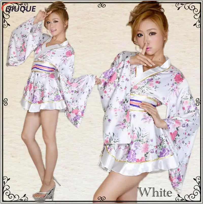 l2025l New Women Japanese Kimono Dress Floral Print Yukata Sleepwear Traditional Geisha Vintage Clothes Cosplay Costume