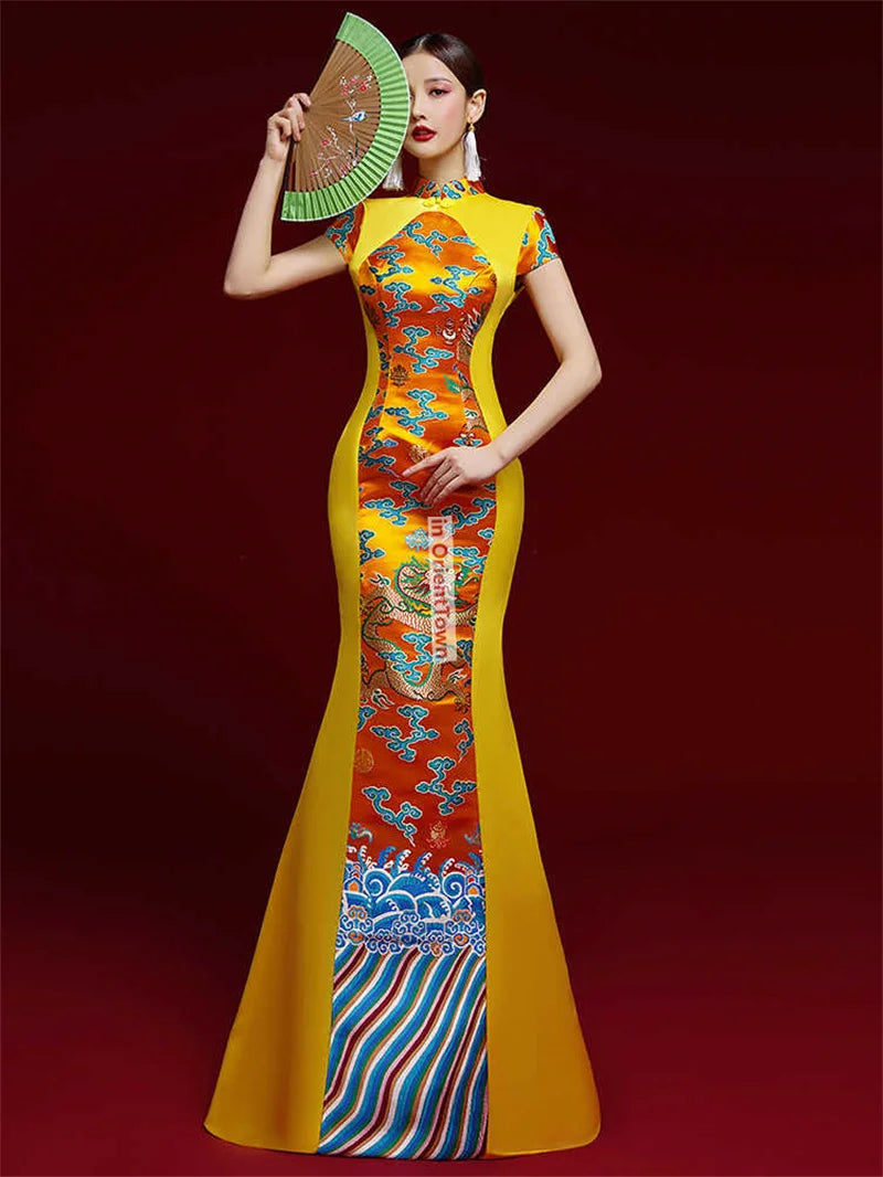 Oriental Style Models Cheongsam Prom Dress High-End Performance Costume Show Asian Trend Evening Hosts Formal Attire for Women