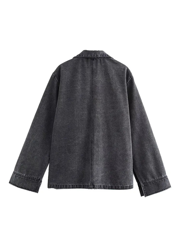 2024 Autumn Jeans Sets Women Turn-down Collar Casual Top Fashion High Waist Streetwear Female Denim Pant Two Piece Set