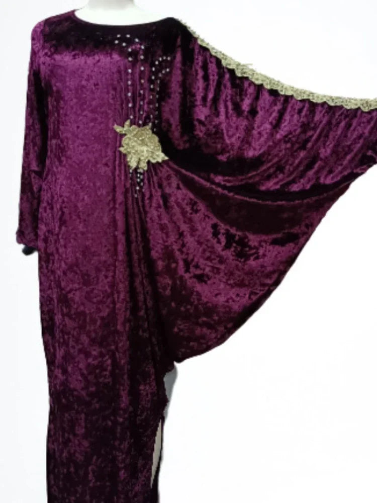 Elegant Velvet Muslim Dress Women Pleated African India Islamic Clothing Maxi Dress Jubah Long Robe Abaya Moroccan Kaftan Elbise