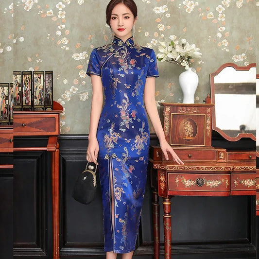 2025 Chinese Style Qipao Sexy Women Plus Size Cheongsam Vintage Classic Chinese Dress Dragon And Phoenix Long Vestidos 4XL